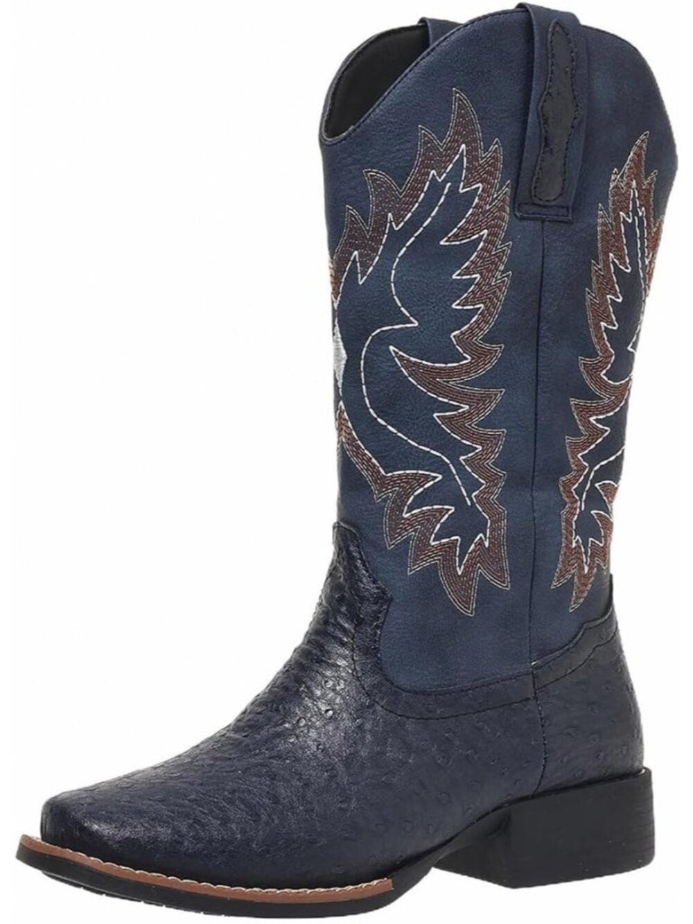 Women's Blue Cowgirl Boots Wide Calf Western Classic Embroidery Shoes Square Toe